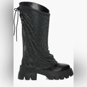 Azalea Wang Bloomfield Crystal Chainmail Boots New in box