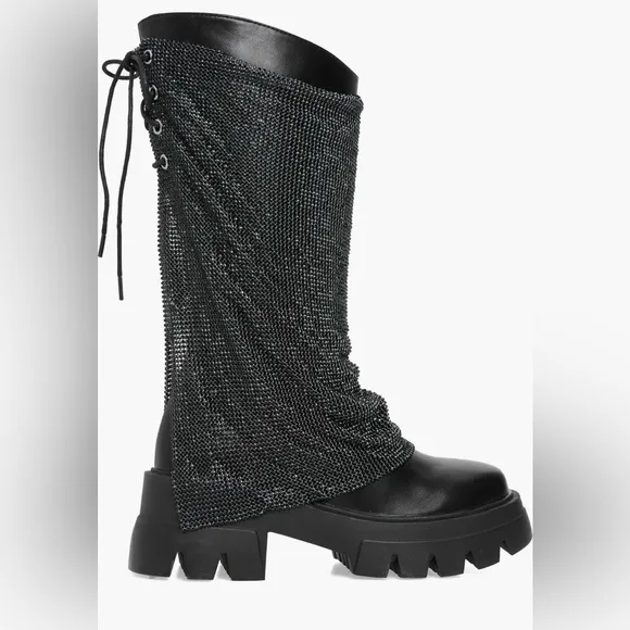 Azalea Wang Bloomfield Crystal Chainmail Boots New in box