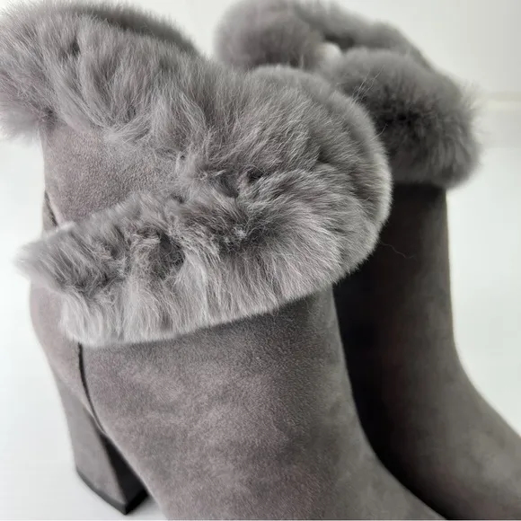 Azura Bootie Womens size 6 Janesa Grey Ankle Boots Faux Fur Micro Suede