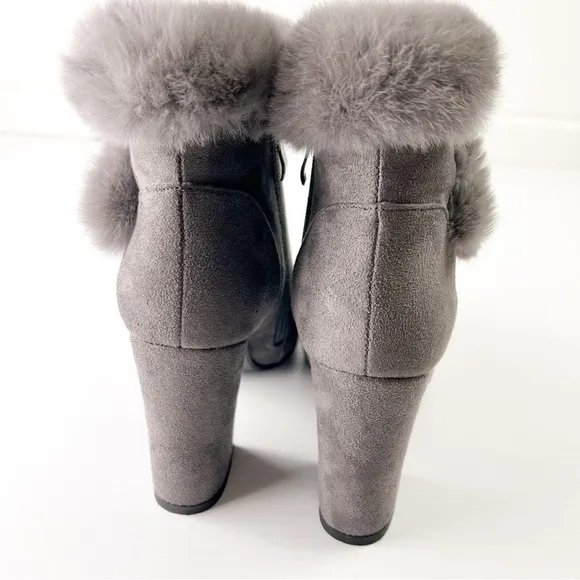 Azura Bootie Womens size 6 Janesa Grey Ankle Boots Faux Fur Micro Suede
