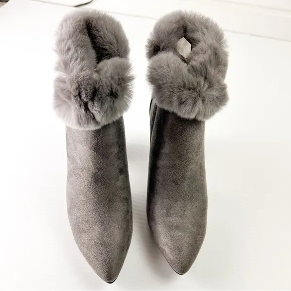 Azura Bootie Womens size 6 Janesa Grey Ankle Boots Faux Fur Micro Suede