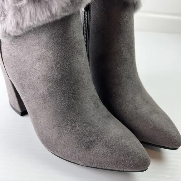 Azura Bootie Womens size 6 Janesa Grey Ankle Boots Faux Fur Micro Suede