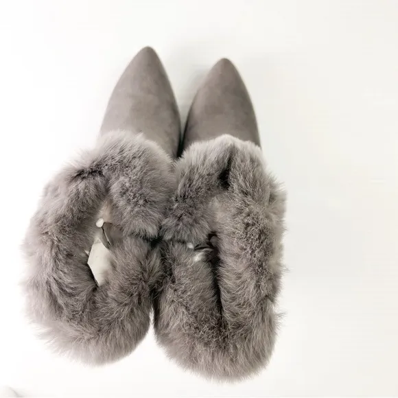 Azura Bootie Womens size 6 Janesa Grey Ankle Boots Faux Fur Micro Suede