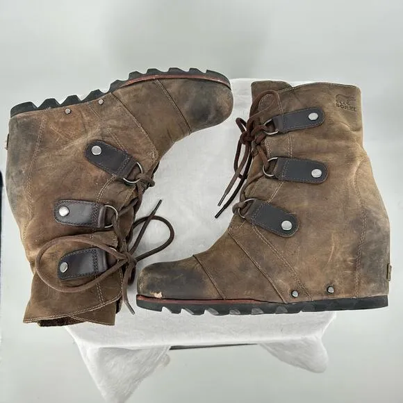 B5 Sorel NL1987 Women Joan of Arctic Wedge Heel Waterproof Lace Up Boots Leather