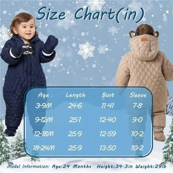 Baby Winter Snowsuit Toddler Winter Suit Outwear Hooded Snow Outfit