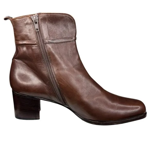 Bally Women’s Ferina Brown Leather Side Zip Ankle Boot Size 41 US 10.5