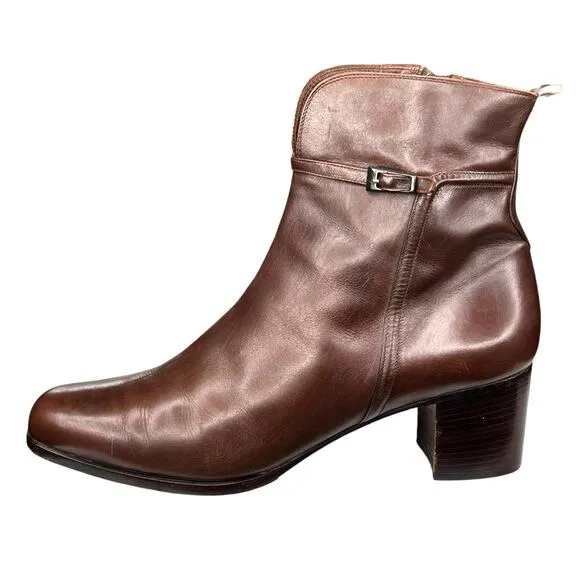 Bally Women’s Ferina Brown Leather Side Zip Ankle Boot Size 41 US 10.5