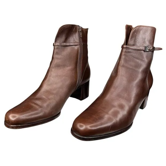 Bally Women’s Ferina Brown Leather Side Zip Ankle Boot Size 41 US 10.5