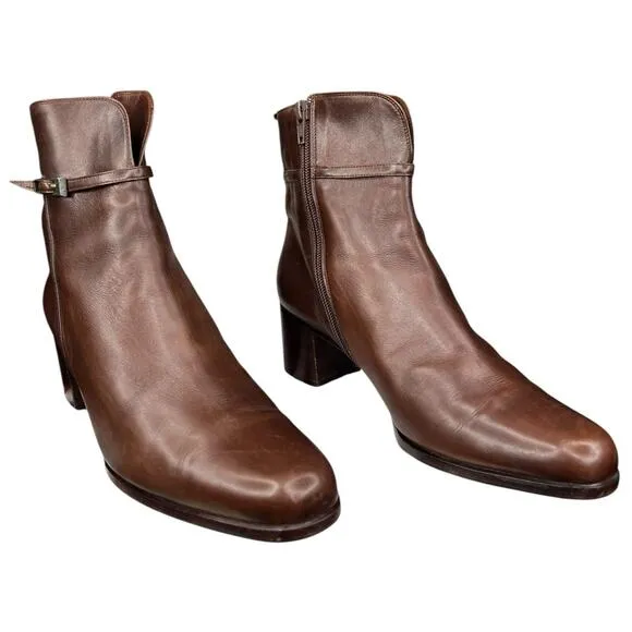 Bally Women’s Ferina Brown Leather Side Zip Ankle Boot Size 41 US 10.5