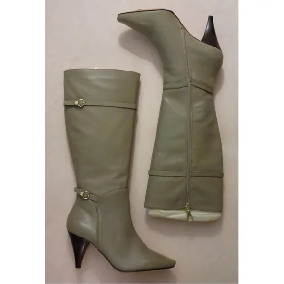 BCBGMAXAZARIA Khaki Beige Leather Boots Size 6.5 $434