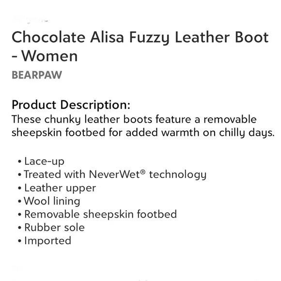 BearPaw Chocolate Alisa Fuzzy Leather Winter Boots Women’s Size 6 NEW