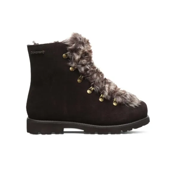 BearPaw Chocolate Alisa Fuzzy Leather Winter Boots Women’s Size 6 NEW