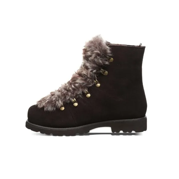 BearPaw Chocolate Alisa Fuzzy Leather Winter Boots Women’s Size 6 NEW