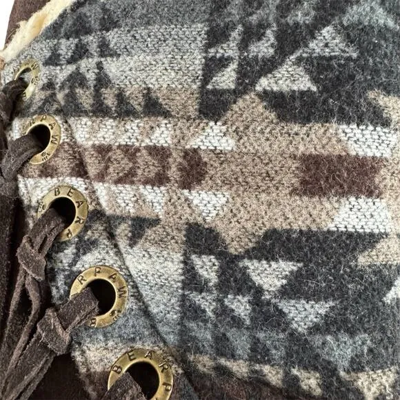 BEARPAW Kathy Winter Suede Snow Boots Hickory Aztec back Insulated Size 6