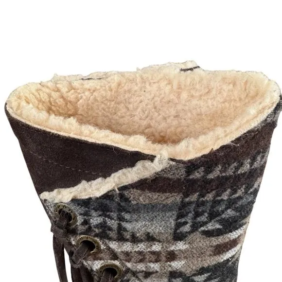 BEARPAW Kathy Winter Suede Snow Boots Hickory Aztec back Insulated Size 6