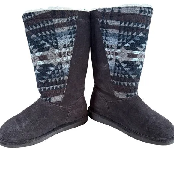 BEARPAW Kathy Winter Suede Snow Boots Hickory Aztec back Insulated Size 6
