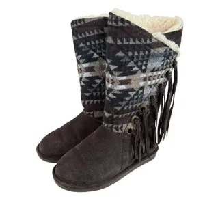BEARPAW Kathy Winter Suede Snow Boots Hickory Aztec back Insulated Size 6