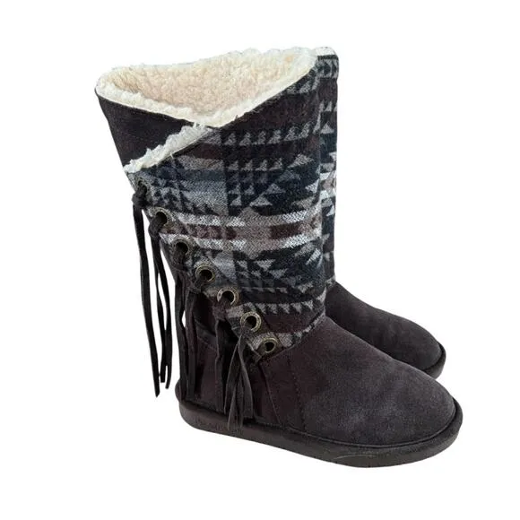BEARPAW Kathy Winter Suede Snow Boots Hickory Aztec back Insulated Size 6