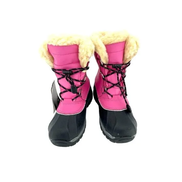 Bearpaw Kelly Boots Pink Leather Fur Lined Girls Toddler Youth SZ 2 New