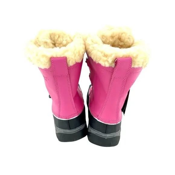 Bearpaw Kelly Boots Pink Leather Fur Lined Girls Toddler Youth SZ 2 New
