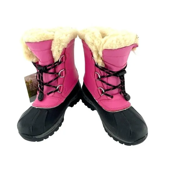 Bearpaw Kelly Boots Pink Leather Fur Lined Girls Toddler Youth SZ 2 New