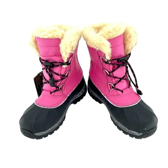 Bearpaw Kelly Boots Pink Leather Fur Lined Girls Toddler Youth SZ 2 New