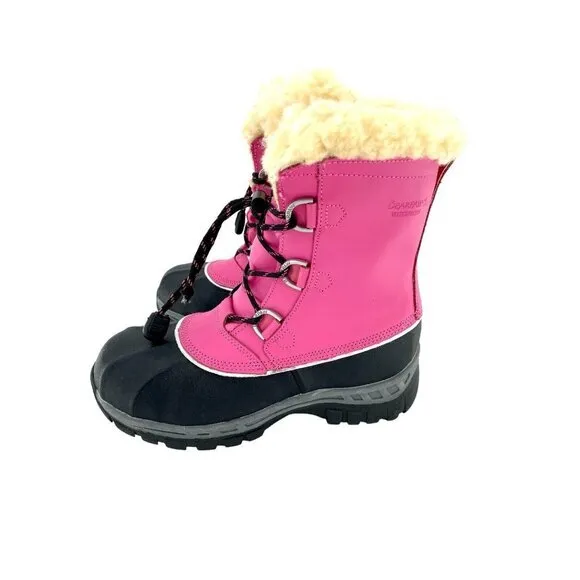 Bearpaw Kelly Boots Pink Leather Fur Lined Girls Toddler Youth SZ 2 New