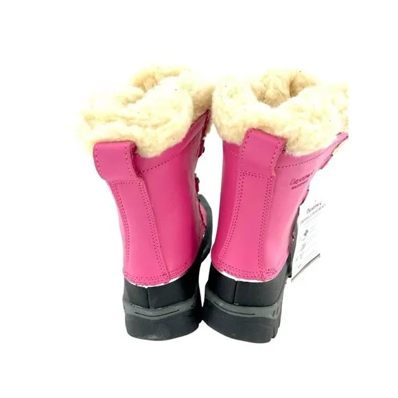 Bearpaw Kelly Boots Pink Leather Fur Lined Girls Toddler Youth SZ 2 New