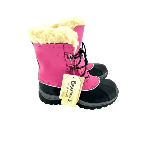 Bearpaw Kelly Boots Pink Leather Fur Lined Girls Toddler Youth SZ 2 New