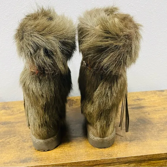 Bearpaw Kola Brown Fur Covered Boots Womens Size 9 l