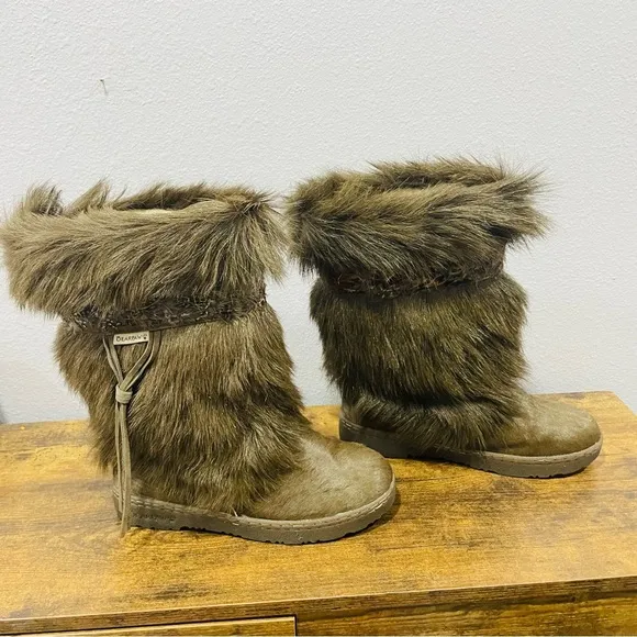 Bearpaw Kola Brown Fur Covered Boots Womens Size 9 l
