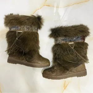Bearpaw Kola Brown Fur Covered Boots Womens Size 9 l