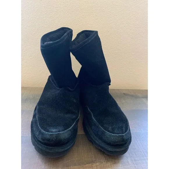 Bearpaw‎ Men's Black Suede Winter Boots Size 14 Warm Shearling Lined Slip On