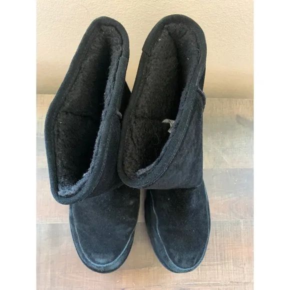 Bearpaw‎ Men's Black Suede Winter Boots Size 14 Warm Shearling Lined Slip On