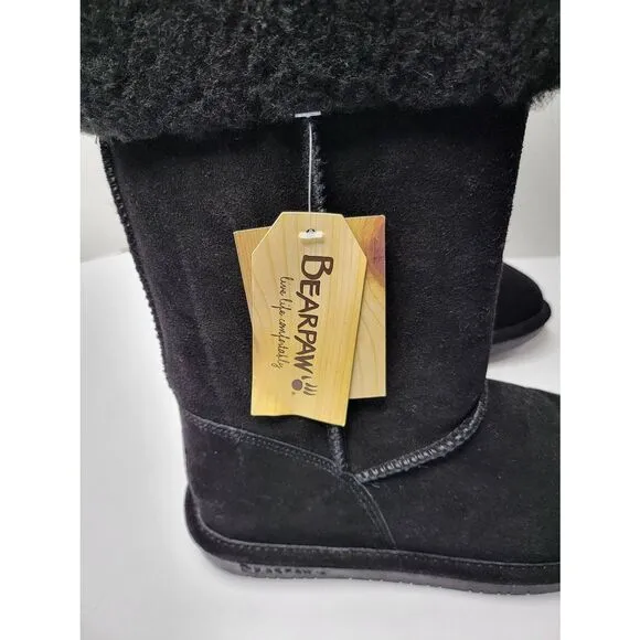 Bearpaw Winter Suede Sheep Skin Lined Boot Black Women Size 8