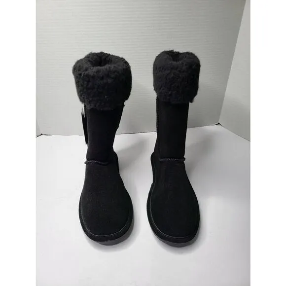 Bearpaw Winter Suede Sheep Skin Lined Boot Black Women Size 8