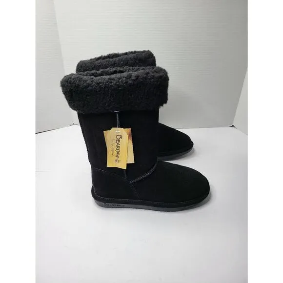 Bearpaw Winter Suede Sheep Skin Lined Boot Black Women Size 8
