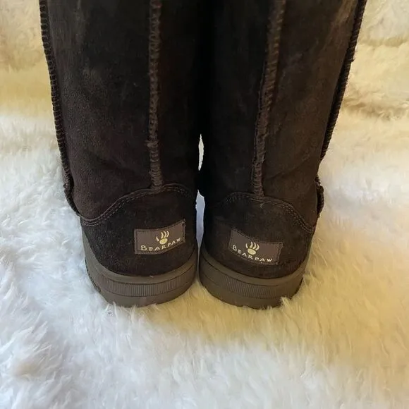 BearPaw dark brown leather side boots with sheep skin / wool fur lining …