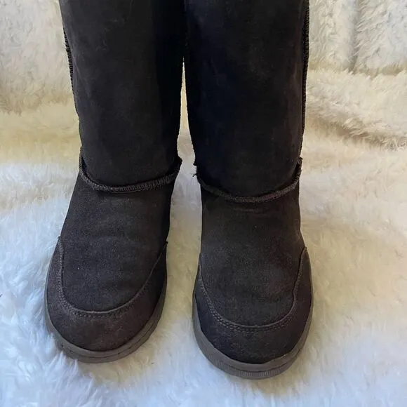 BearPaw dark brown leather side boots with sheep skin / wool fur lining …