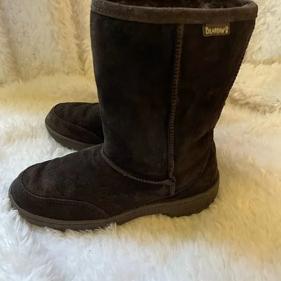BearPaw dark brown leather side boots with sheep skin / wool fur lining …