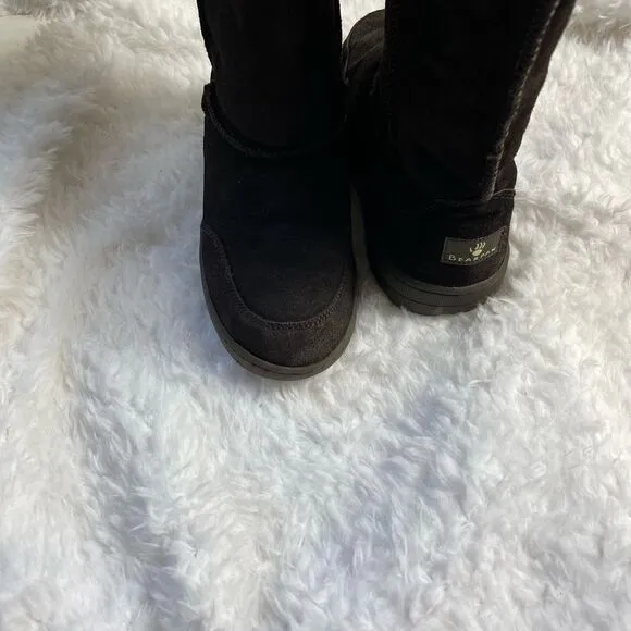BearPaw dark brown leather side boots with sheep skin / wool fur lining …