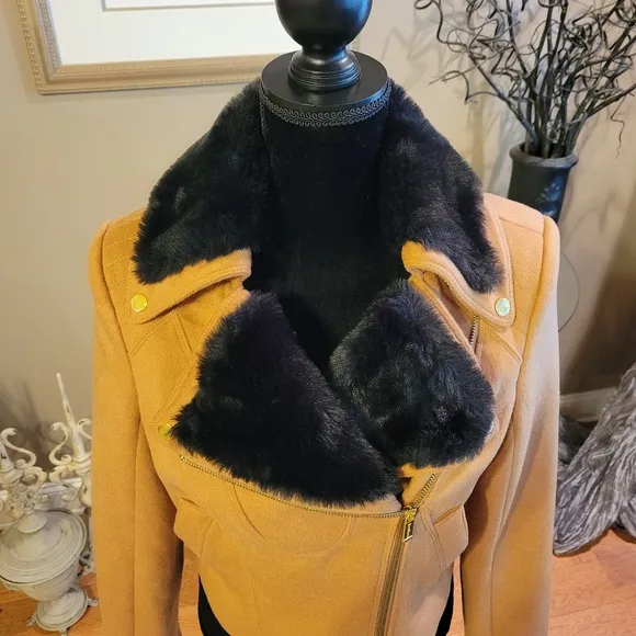 Bebe Wool Blend Jacket with fur trim