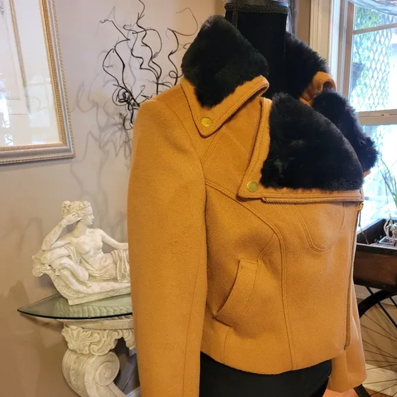 Bebe Wool Blend Jacket with fur trim
