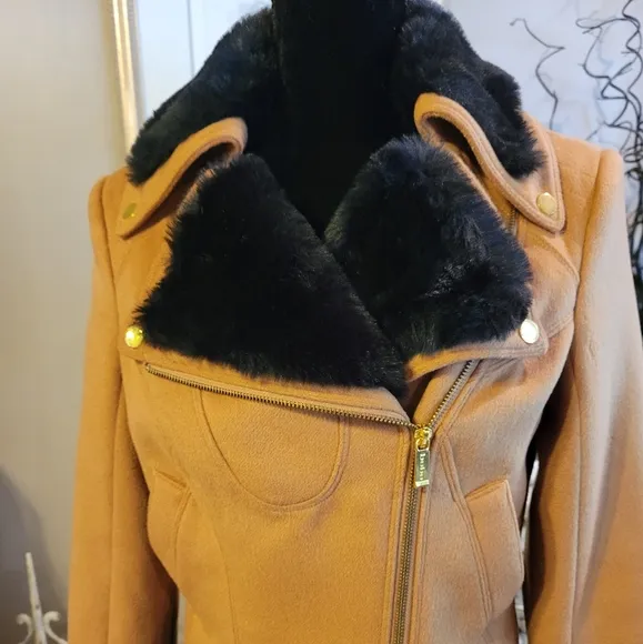 Bebe Wool Blend Jacket with fur trim