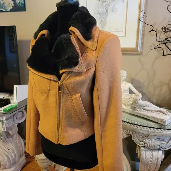 Bebe Wool Blend Jacket with fur trim