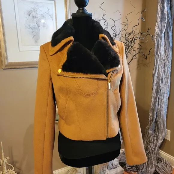 Bebe Wool Blend Jacket with fur trim