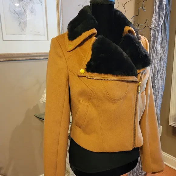 Bebe Wool Blend Jacket with fur trim