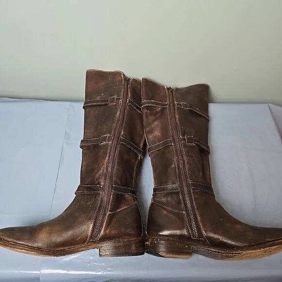 BED STU Cobbler Series KITTY Handmade Teak Brown Leather Tall Boots Women 7.5