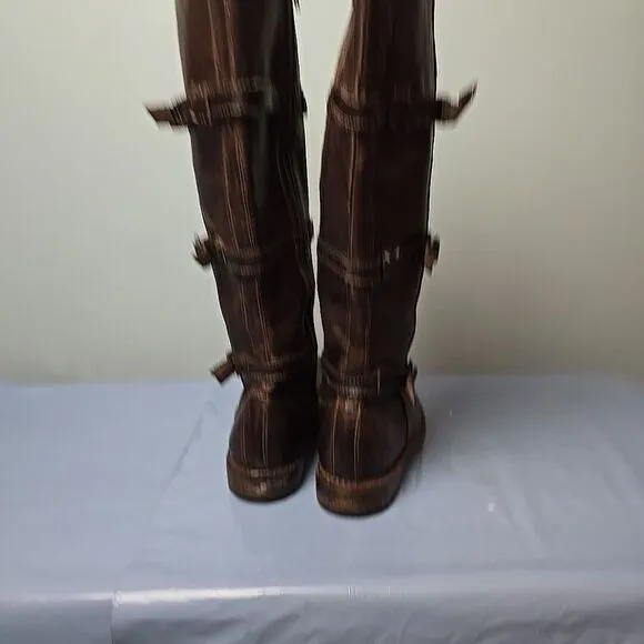 BED STU Cobbler Series KITTY Handmade Teak Brown Leather Tall Boots Women 7.5