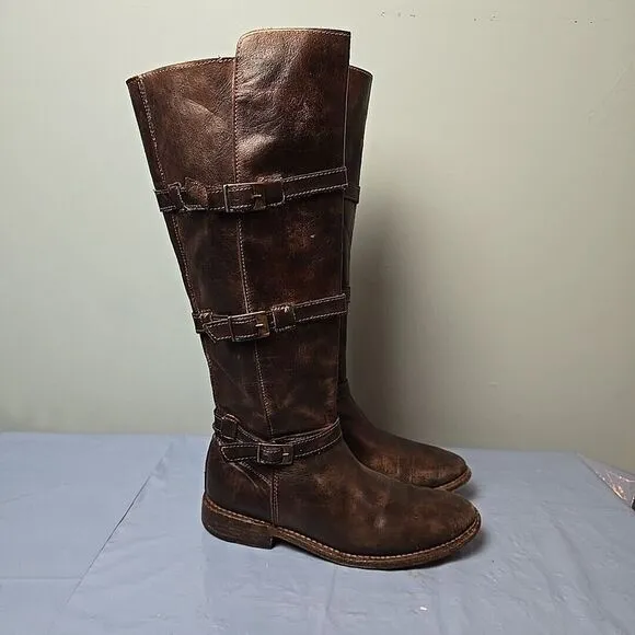 BED STU Cobbler Series KITTY Handmade Teak Brown Leather Tall Boots Women 7.5